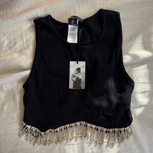 Black Beaded Crop Top